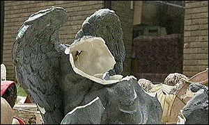 Statues were broken in the attack overnight on Saturday