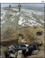 Bodies of Chechen militants near Grozny in January 2000