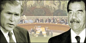 George W Bush and Saddam Hussein