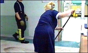 Nurse mopping up
