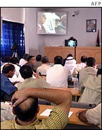 Deputies in Gaza watch the session by video link 