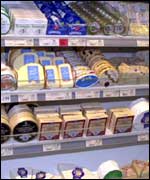 Cheese shelf at supermarket