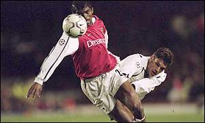 Nwankwo Kanu in action for his club, English Premiership side Arsenal 