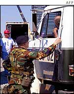 Military policeman checks a lorry near the Pentagon