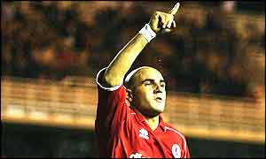 Massimo Maccarone celebrates his goal