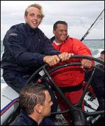GBR Challenge helmsman Andy Green (left) and England cricketer Darren Gough (right) 