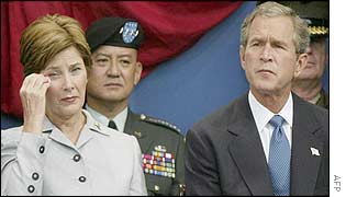 US President George W Bush with wife Laura Bush