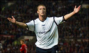 Bolton's Kevin Nolan celebrates his goal against Manchester United