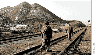 Slagheaps dominate Donetsk skyline