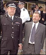 Sir John Stevens (l) and David Blunkett in Wandsworth, London
