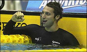 Ian Thorpe celebrates another victory 