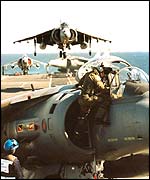 Harriers on an aircraft carrier