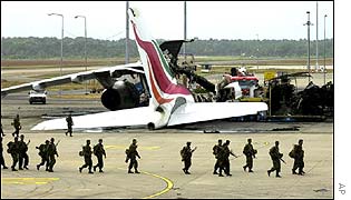 Sri Lankan Airlines Airbus destroyed at the Bandaranaike International Airport 