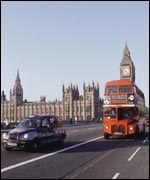 Bus, taxi and Big Ben