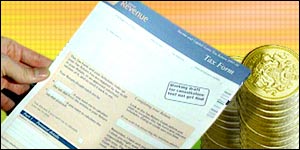 A tax return and a pile of money.