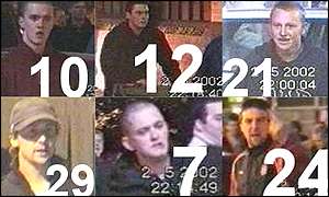 Suspects from the Millwall riots - numbered video shots were issued by police after the violence.