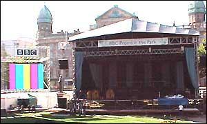 A giant stage has been built at Belfast City Hall