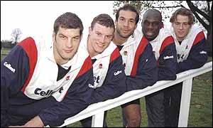 Stimpson lines up with fellow new caps at an England training session