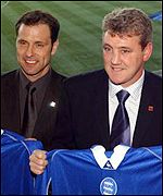 Mark Bowen with Birmingham manager Steve Bruce