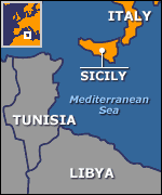 Map showing Sicily and north Africa