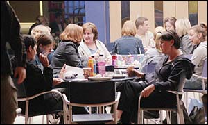 Students in a cafeteria