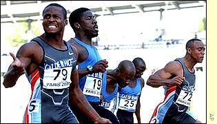 Tim Montgomery beats Dwain Chambers into second place in Paris