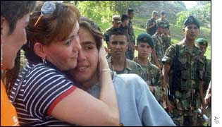 Marlene Ojeda embraces her son Kevin Rojas