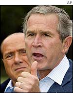 Italian Prime Minster Berlusconi with President Bush