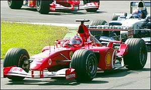 Rubens Barrichello moves into the lead at Monza