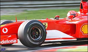 Schumacher steers his Ferrari during the Italian Grand Prix