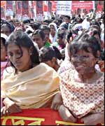 Women at a rally protesting against acid attacks on women