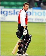 Glamorgan skipper Robert Croft trudges off after being bowled by Kent's Ben Trott