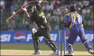 Wasim Akram loses his wicket