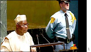 Nigerian president Olusegun Obasanjo addressing the UN