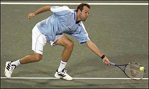 Greg Rusedski in action during the US Open