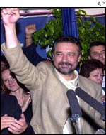 Branko Crvenkovski, leader of the Social Democrats celebrates his victory