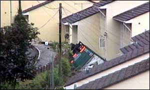 The overturned lorry