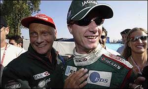 Jaguar boss Nikki Lauda (left) and Eddie Irvine