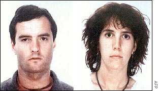 Alleged members of the Basque armed group ETA Juan Antonio Olarra Guribi (left) and Ainhoa Mugica Goni (AFP). 