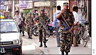 Soldiers patrolling during a general strike