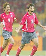 Celebrations as South Korea scores a goal in the 2002 World Cup
