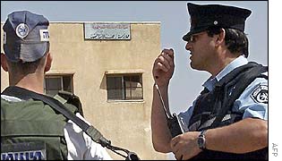 Israeli military outside school building