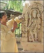 Artisan carves a column for the temple they hope to build in Ayodhya