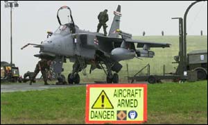 A Jaguar GR3 is inspected before the exercise