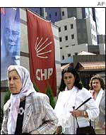 Supporters of the centre-left Republican Peoples Party leave a meeting in Istanbul
