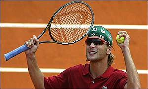 Arnaud Clement is delighted with his victory over Andy Roddick