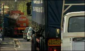 A string of lorries during a busy period on the A47 in Thorney 