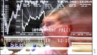 A trader at the Frankfurt stock exchange