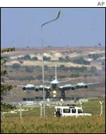 A US Air Force plane lands at the Incirlik air base in southern Turkey