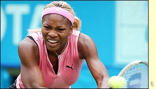 Serena Williams in action against Amy Frazier